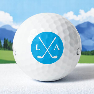 Azure Golfer Initials and Clubs Golfball