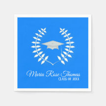 Azure Grad Cap & Blätter Paper Napkins