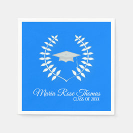 Azure Grad Cap & Blätter Paper Napkins Serviette