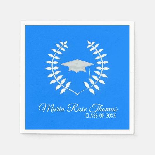 Azure Grad Cap & Blätter Paper Napkins Serviette (Vorderseite)