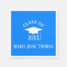 Azure Grad Cap & Blätter Paper Napkins
