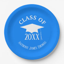 Azure Grad Cap und Blätter Papier Teller 9"