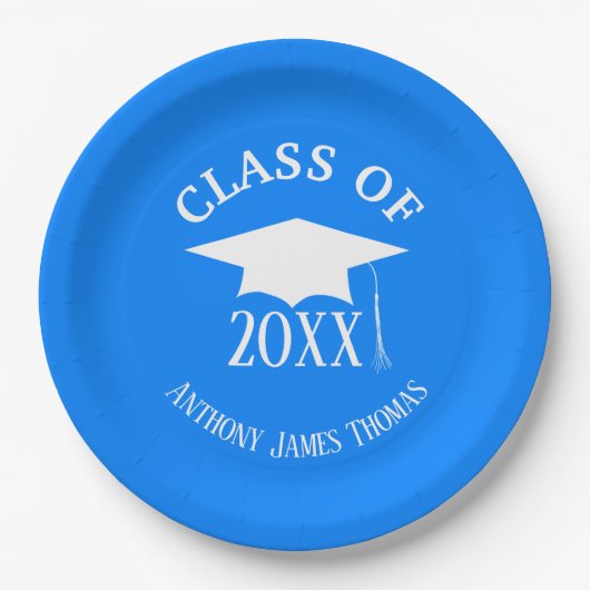Azure Grad Cap und Blätter Papier Teller 9" (Vorderseite)