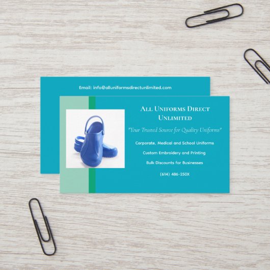 Azure Green Blue Medical Clogs Uniform Visitenkarte (Vorderseite/Rückseite Beispiel)