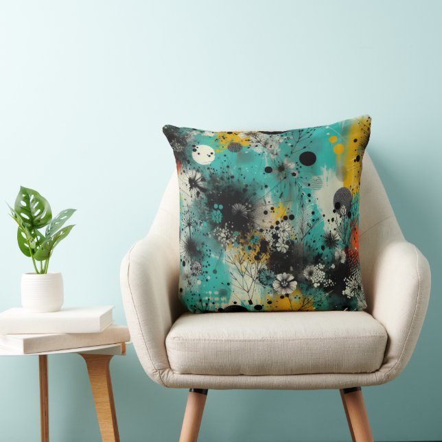 Azure Ink Abstract Throw Pillow Kissen (Stuhl )