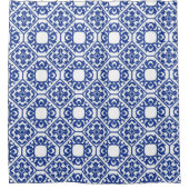 Azure Lattice Blue Geometric Floral Mediterranean Duschvorhang (Vorderseite)