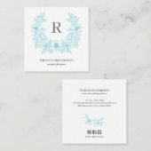 Azure Magnolia Wreath Monogram Social Media Quadratische Visitenkarte (Vorne/Hinten)