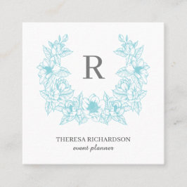 Azure Magnolia Wreath Monogram Social Media Quadratische Visitenkarte