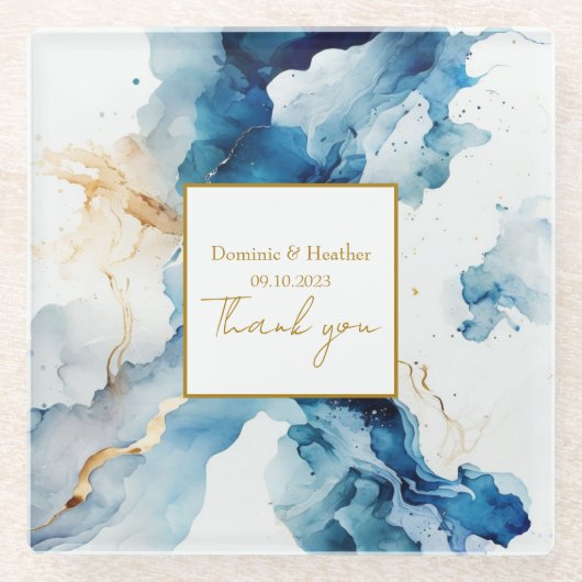 AZURE Marble Dreams Gala | GLITZER SAVE THE DATE Glasuntersetzer (Vorderseite)