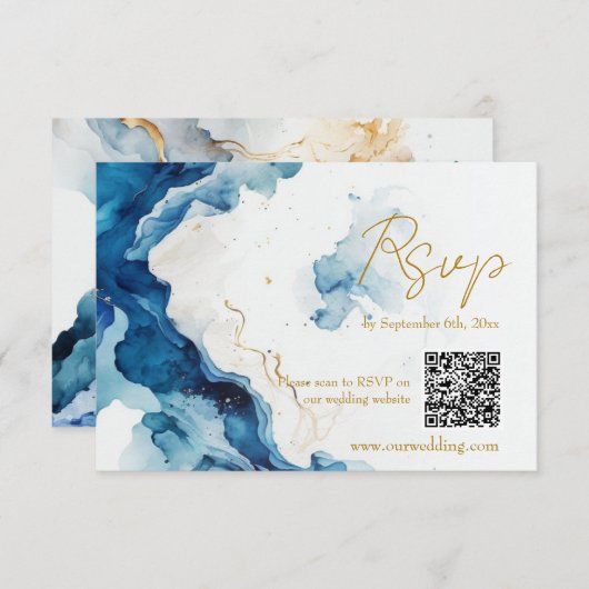 AZURE Marble Dreams Gala QR Code RSVP Karte (Vorne/Hinten)