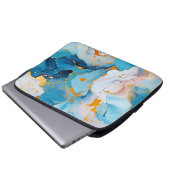 Azure Marble with Golden Splashes Laptopschutzhülle (Vorne Knopf)