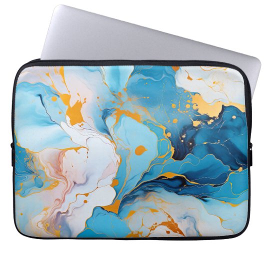 Azure Marble with Golden Splashes Laptopschutzhülle (Vorderseite)