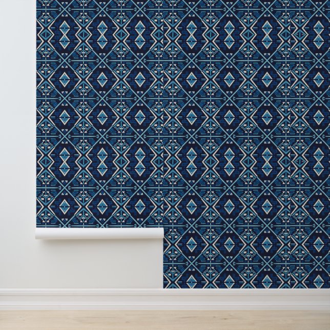Azure Moroccan Zellij Geometric Textured  Tapete (Anwendung)
