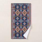Azure Navy and Terracotta Geometric Tribal Badhandtuch Set (Handtuch)