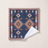 Azure Navy and Terracotta Geometric Tribal Badhandtuch Set (Waschlappen)