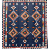 Azure Navy and Terracotta Geometric Tribal Duschvorhang (Vorderseite)
