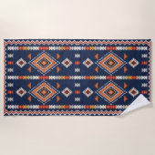 Azure Navy and Terracotta Geometric Tribal Strandtuch (Vorderseite)