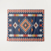 Azure Navy and Terracotta Geometric Tribal Wandteppich (Vorderseite (Horizontal))