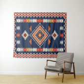 Azure Navy and Terracotta Geometric Tribal Wandteppich (Beispiel (Horizontal))