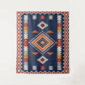 Azure Navy and Terracotta Geometric Tribal Wandteppich (Vorderseite)
