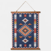 Azure Navy and Terracotta Geometric Tribal Wandteppich Mit Holzrahmen (Vorderseite)