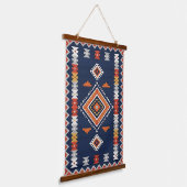 Azure Navy and Terracotta Geometric Tribal Wandteppich Mit Holzrahmen (Gewinkelt)