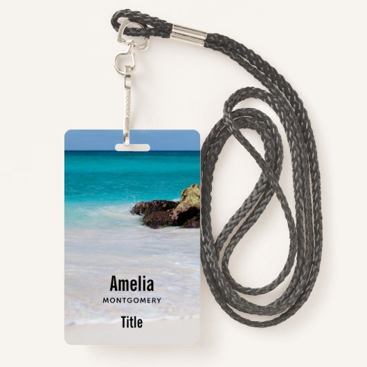 Azure Ocean Sandy Beach Foto Ausweis (Rückseite mit Schlüsselband)