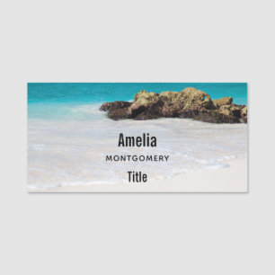 Azure Ocean Sandy Beach Foto Namensschild