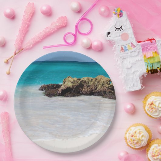 Azure Ocean Sandy Beach Foto Pappteller (Party)