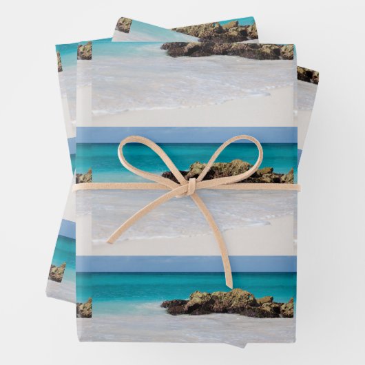 Azure Ocean Sandy Beach Foto Pattern Geschenkpapier Set (Beispiel)