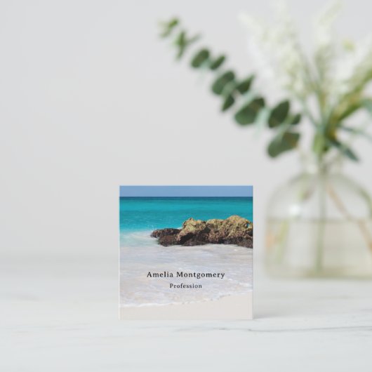 Azure Ocean Sandy Beach Foto Quadratische Visitenkarte (Stehend Vorderseite)