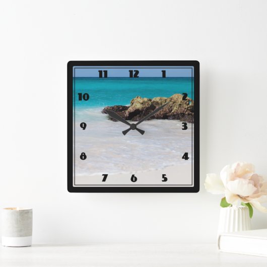 Azure Ocean Sandy Beach Foto Quadratische Wanduhr (Zuhause)