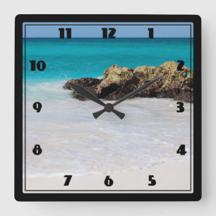 Azure Ocean Sandy Beach Foto Quadratische Wanduhr