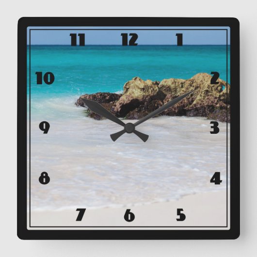 Azure Ocean Sandy Beach Foto Quadratische Wanduhr (Vorderseite)