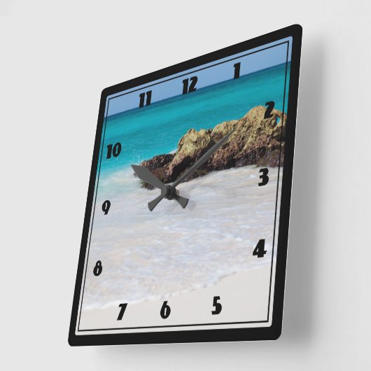 Azure Ocean Sandy Beach Foto Quadratische Wanduhr (Winkel)
