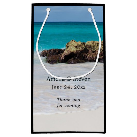 Azure Ocean Sandy Beach Foto Wedding Kleine Geschenktüte (Rückseite)