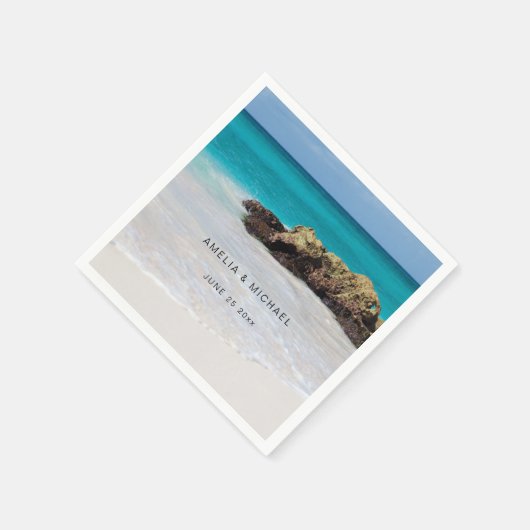 Azure Ocean Sandy Beach Foto Wedding Serviette (Ecke)