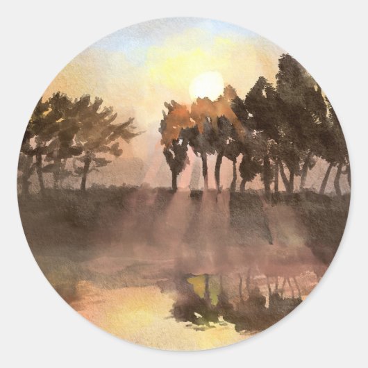 Azure Reflections: Lake Life in Watercolor Runder Aufkleber (Vorderseite)