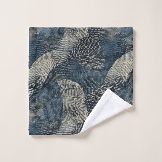 Azure Ripples of Tranquility Shibori Japanisch Badhandtuch Set (Waschlappen)