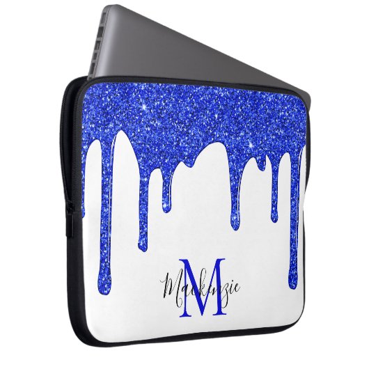 Azure Royal Blue Sparkle Glitzer Tropfen Monogram Laptopschutzhülle (Vorne Rechts)