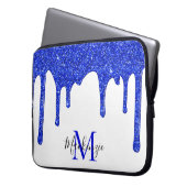 Azure Royal Blue Sparkle Glitzer Tropfen Monogram Laptopschutzhülle (Vorderseite Links)
