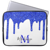 Azure Royal Blue Sparkle Glitzer Tropfen Monogram Laptopschutzhülle (Vorderseite)