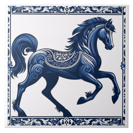 Azure Sapphire Steed: Blumendesign Fliese (Vorderseite)