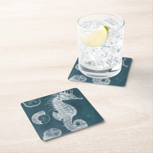 Azure-Seepferd-Studie I Rechteckiger Pappuntersetzer (Vor Ort)