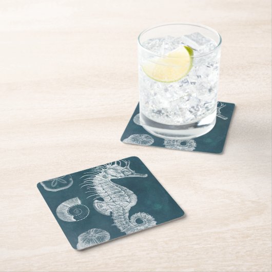 Azure-Seepferd-Studie I Rechteckiger Pappuntersetzer (Vor Ort)