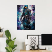 Azure Shadows: Der stille Shinobi-Anime Poster (Heimbüro)