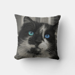 Azure Soul Schwarze Katze Blaue Augen Wurfkissen Kissen