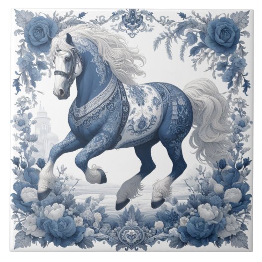 Azure Steed: Blumen Majesty Tile Fliese (Vorderseite)