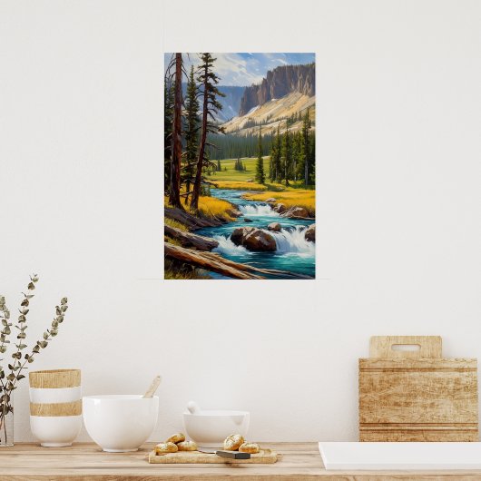 Azure Stream Amidst a Green Valley Poster (Küche)
