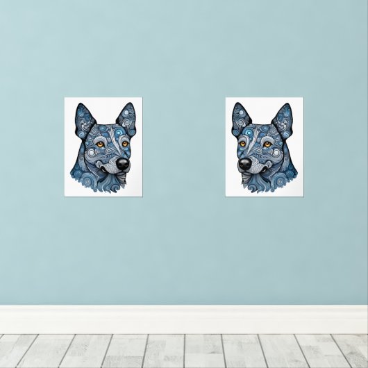 Azure und Indigo die Blue Heeler Twins Bilderwand Sets (Holzboden)